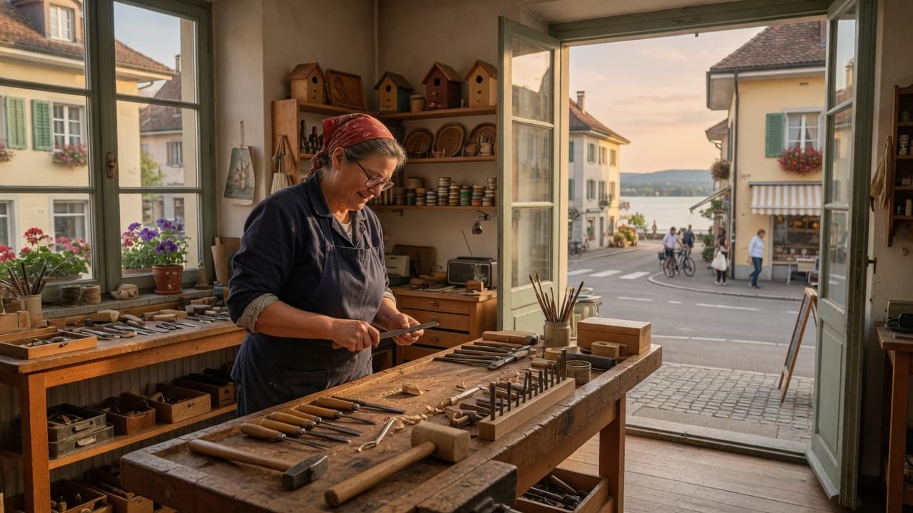 Artisan local au travail dans son atelier en ville de Suisse romande